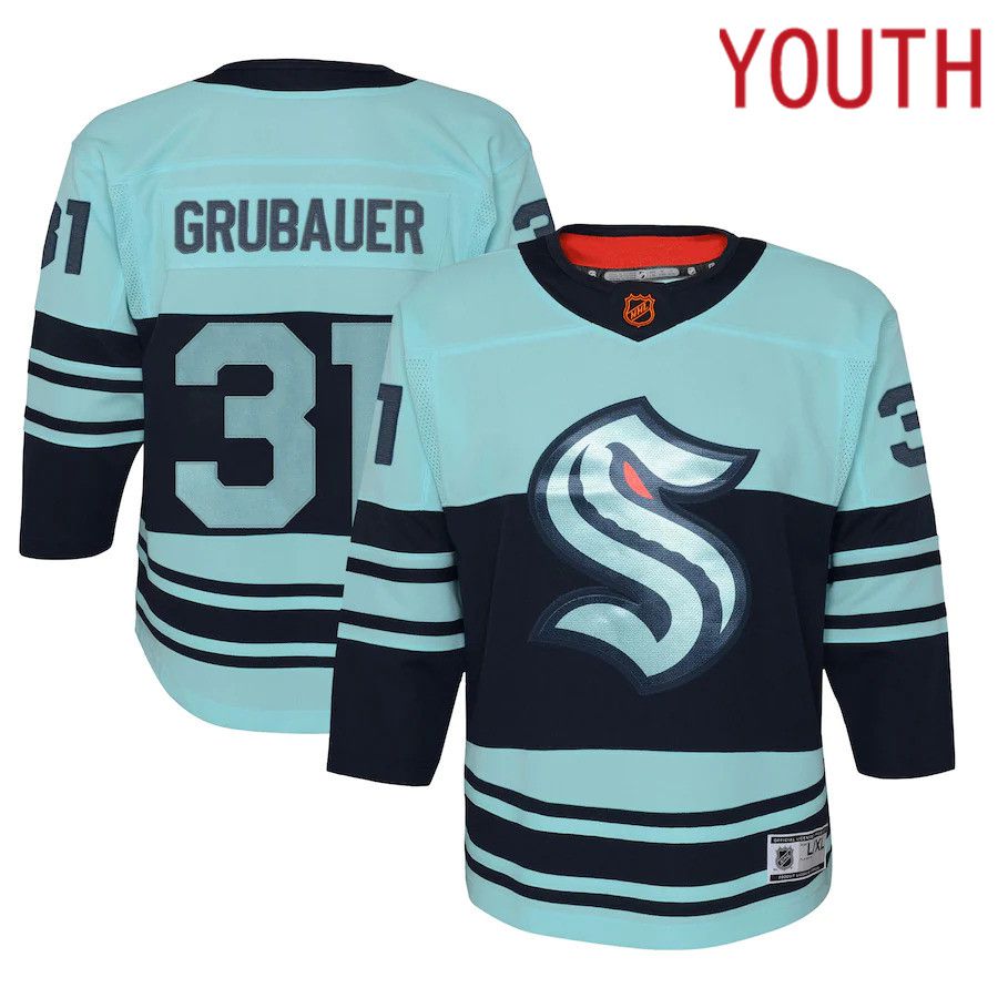 Youth Seattle Kraken 31 Philipp Grubauer Teal Special Edition Premier Player NHL Jersey